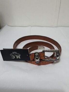 M. C. Leather Brown Women's ‎ Belt with Decorative Silver Buckle